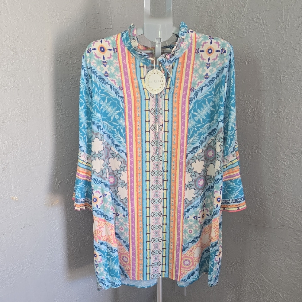 Umgee Plus 1X Multicolor Boho Tunic Hippie Vibrant Feminine Funky